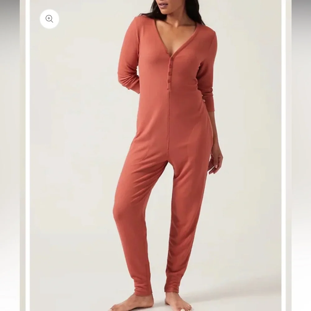 Athleta Wind Down Sleep Romper Terracotta Waffle Knit Size 3X - Picture 2 of 13